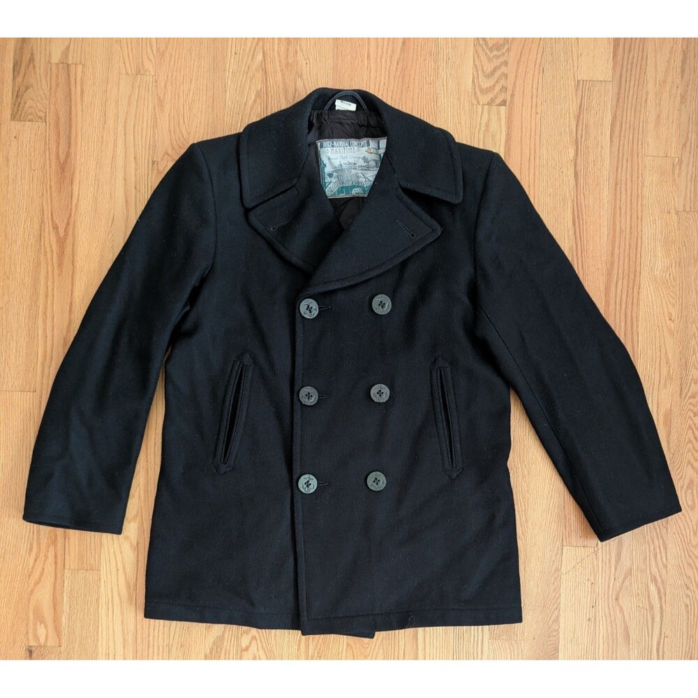 VTG US Navy Wool Pea Coat Mens 42 Navy Military Double Breasted Jacket MP72132